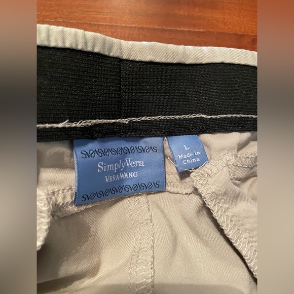 Simply Vera Wang Crop Pants Khaki Stretch Pull On Casual Womens Beige Large - Picture 2 of 8